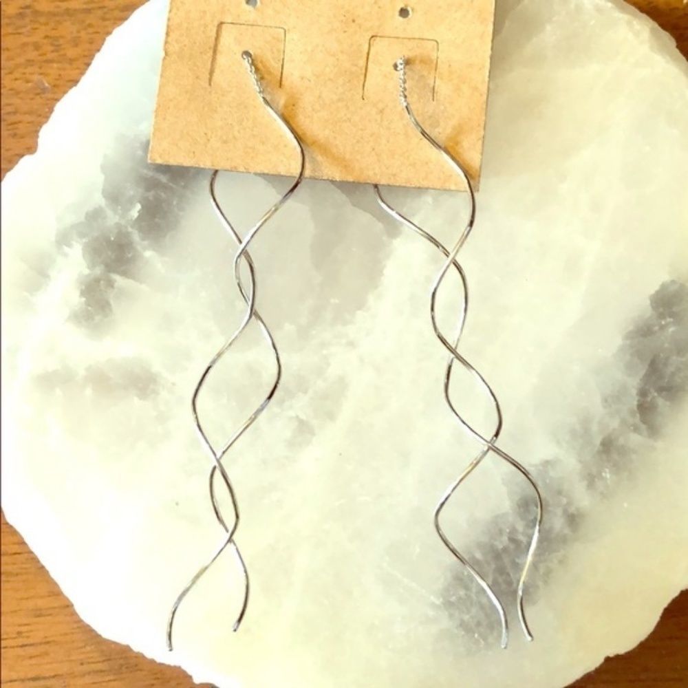 Long Wave Earrings Silver Chain Simple Dangle